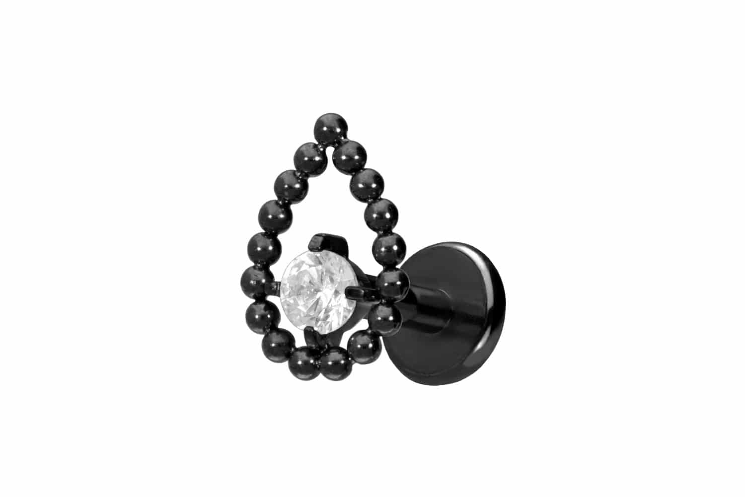 Titan Labret Piercing mit Push Fit TROPFEN + KRISTALL